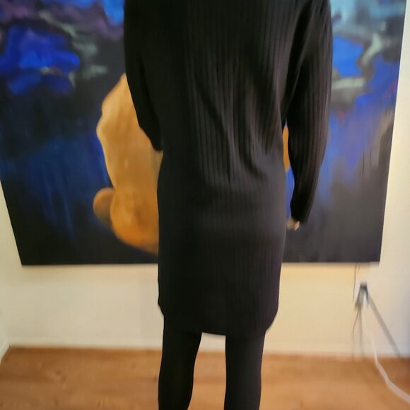 NWOT-Mango Size L, scoop neck, sweater dress, Black striped, long sleeve - Picture 4 of 12